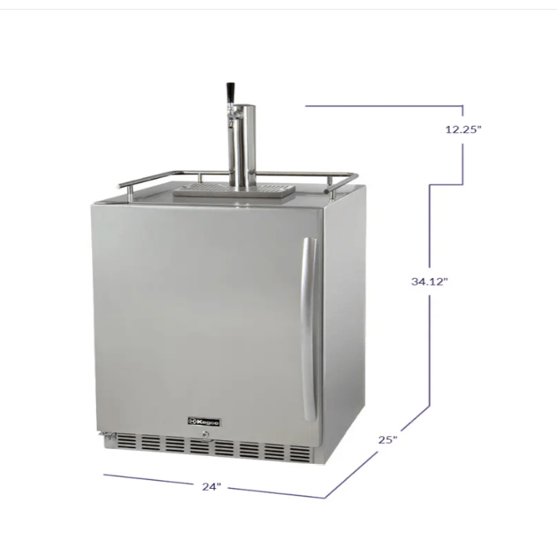 Kegco 24" Wide Single All Stainless Steel Outdoor Built-In Left Hinge Kegerator with Kit - dimensions of kegerator