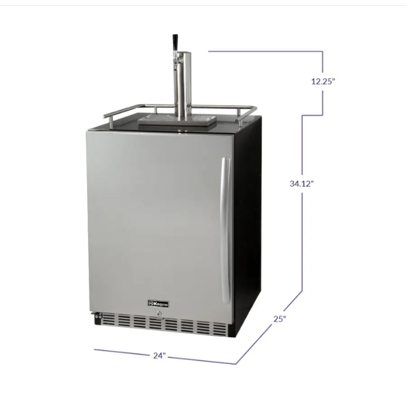 Kegco 24" Wide Single Tap Stainless Steel Built-In Left Hinge Kegerator with Kit - dimensions of kegerator