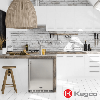 Kegco 24" Wide Single Tap Stainless Steel Built-In Right Hinge Kegerator with Kit - built into kitchen