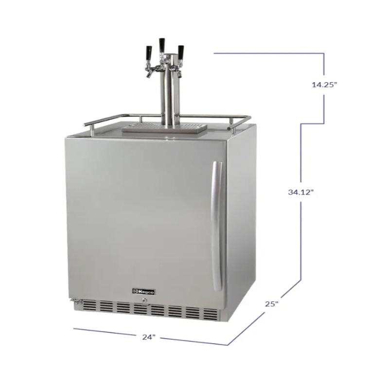 Kegco 24" Wide Triple Tap All Stainless Steel Outdoor Built-In Left Hinge Kegerator with Kit - dimensions of kegerator