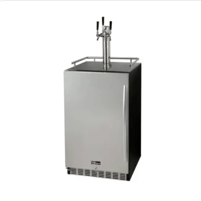 Kegco 24" Wide Triple Tap Stainless Steel Built-In Left Hinge Kegerator with Kit - front view