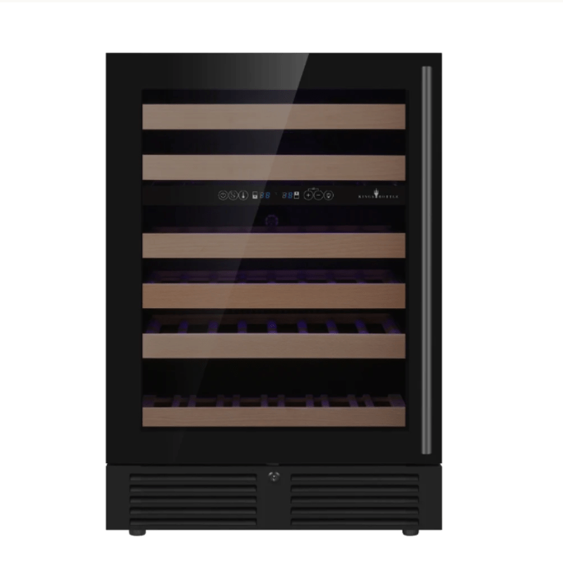 KingsBottle 24 Inch Under Counter LOW-E Glass Door Dual Zone Wine Cooler, BLK, LHH - front view