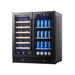 KingsBottle 30" Combination Beer and Wine Cooler with Low-E Glass Door, BLK - front view with bottles and cans on shelves