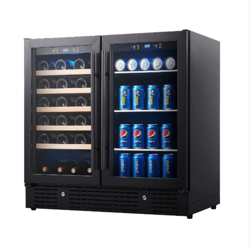 KingsBottle 36" Beer and Wine Cooler Combination with Low-E Glass Double Door, KBU190BW-BLK