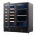 36" Beer and Wine Cooler Combination with Low-E Glass Door BLK - front view with one door open showing shelves