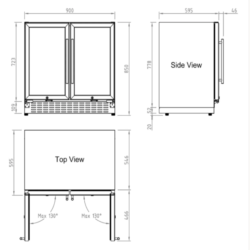 KingsBottle 36" Beer and Wine Cooler Combination with Low-E Glass Door SS - dimensions in mm