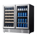 KingsBottle 36" Beer and Wine Cooler Combination with Low-E Glass Door SS - front view filled with wine bottles and beverage cans