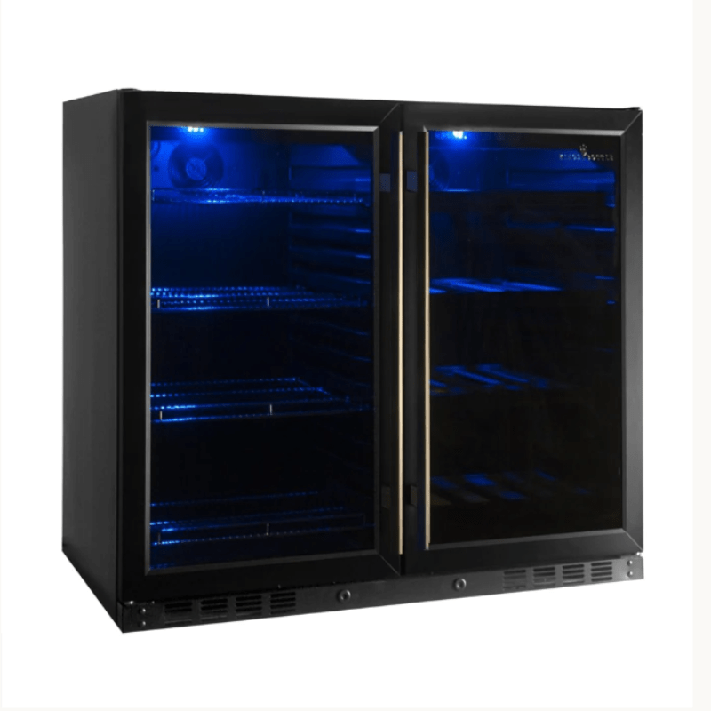 KingsBottle 39 Inch Under Counter Wine And Beer Fridge Combo, BLK Media 1 of 5 - front view with doors closed