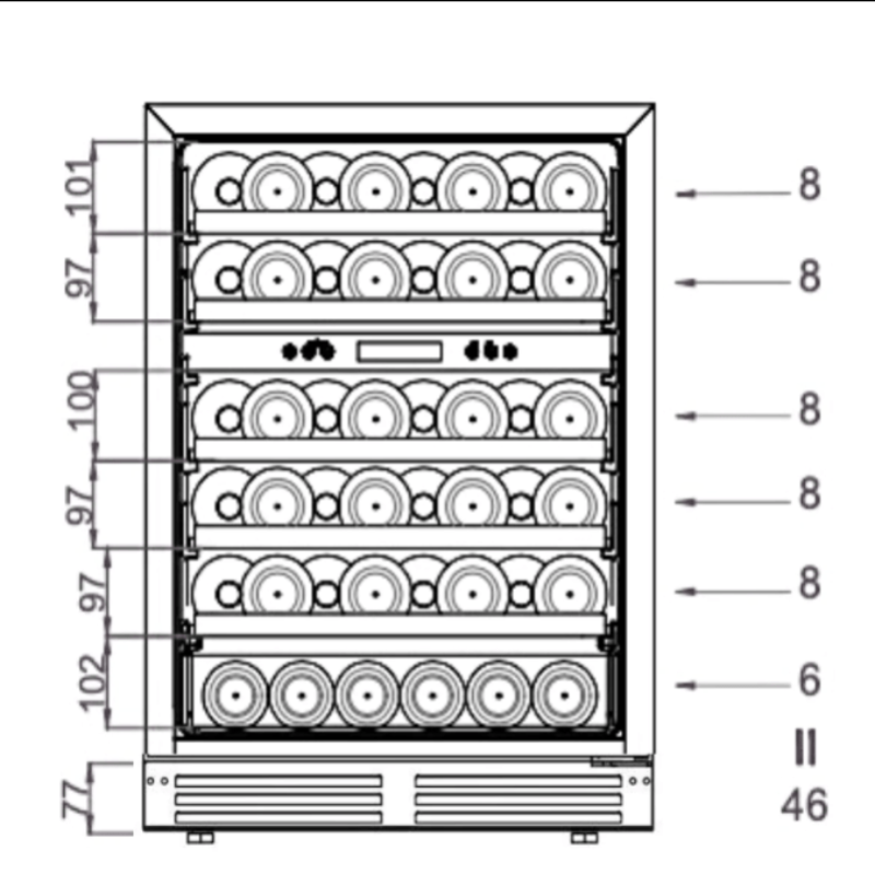 KingsBottle 48" Ultimate Under Bench Wine Fridge and Bar Refrigerator Combo - diagram of wine bottle count