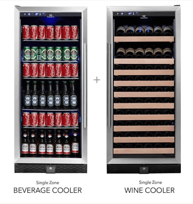 KingsBottle 56" Upright Wine And Beverage Refrigerator Combo With Glass Door, KBU100BW2-SS