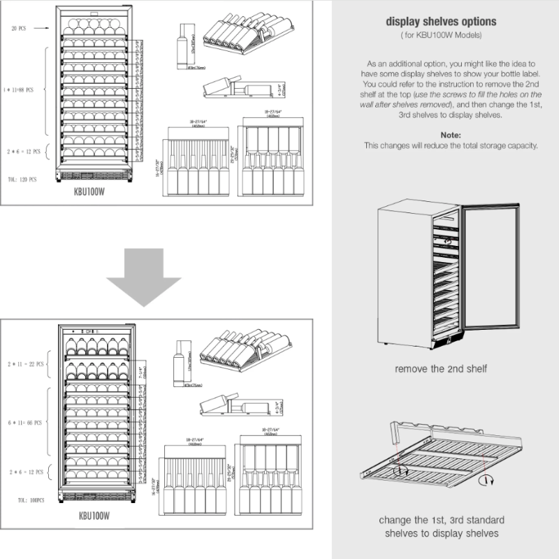 KingsBottle 56" Upright Wine And Beverage Refrigerator Combo With Glass Door, SS - wine bottle storage diagram