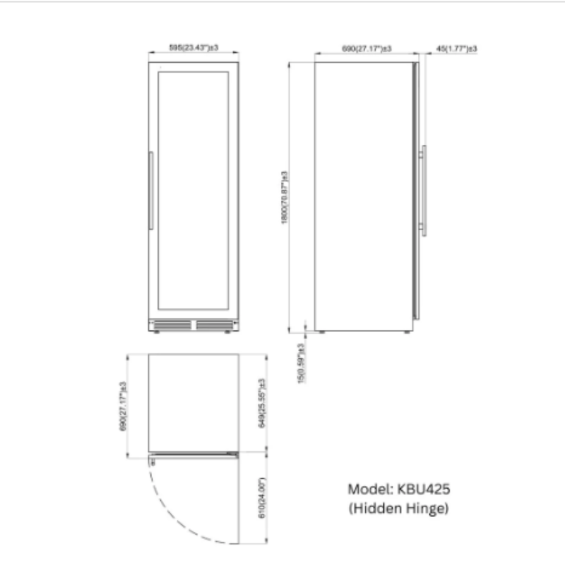 Kingsbottle Upright Single Zone Large Wine Cooler  - dimensions