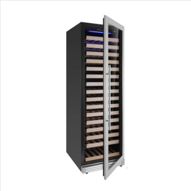 Kingsbottle Upright Single Zone Large Wine Cooler With Low-E Glass Door and Stainless Steel Trim RHH - front view with door open