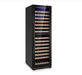 Black wine cooler with glass door on a white background