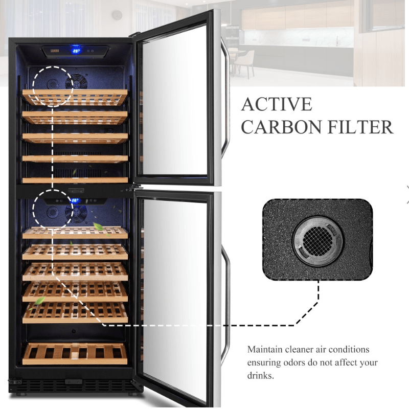 Lanbo 133 Bottle, Dual Zone, Double Door Wine Fridge-Carbon Filter