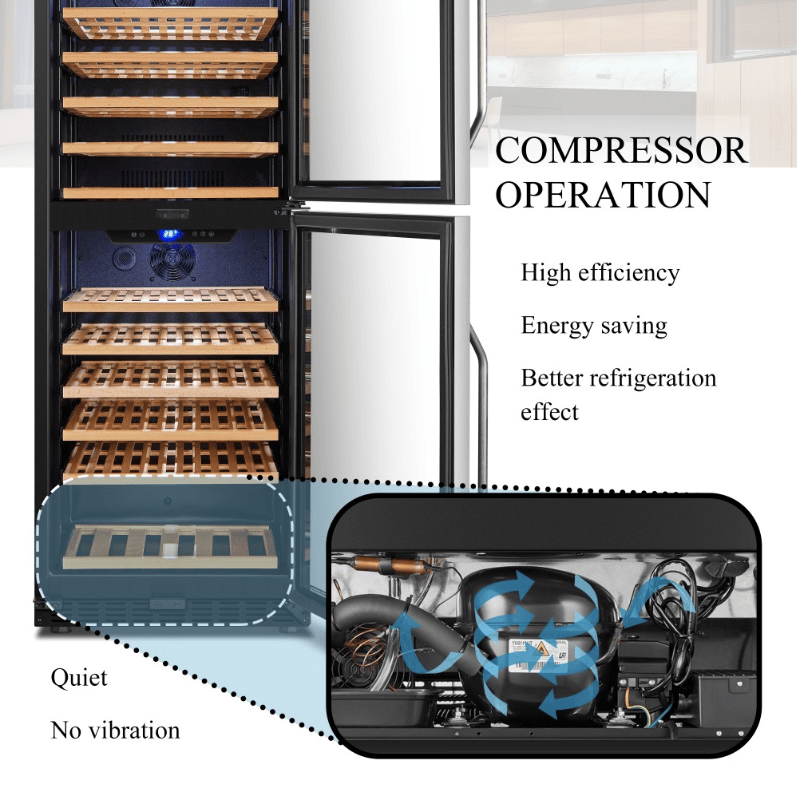 Lanbo 133 Bottle, Dual Zone, Double Door Wine Fridge-Compressor Operation