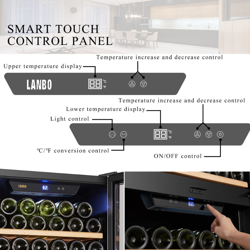 Lanbo 133 Bottle, Dual Zone, Double Door Wine Fridge-Control Panel