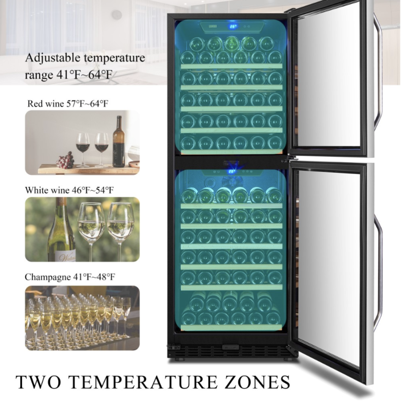 Lanbo 133 Bottle, Dual Zone, Double Door Wine Fridge-Dual Temp Zones