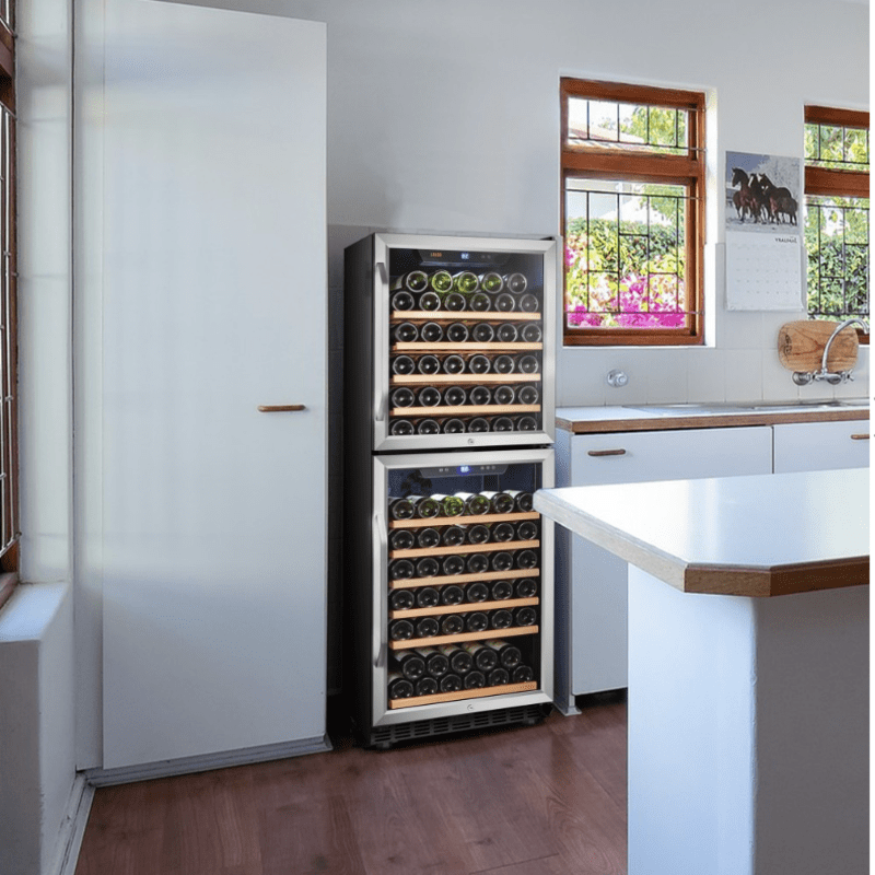 Lanbo 133 Bottle, Dual Zone, Double Door Wine Fridge-Free Standing