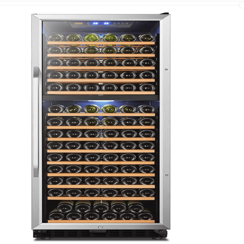 Lanbo 160 Bottle Dual Zone Wine Cooler, Reversible Hinge - front view