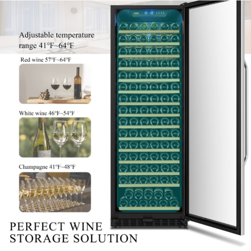 Lanbo 171 Bottle Single Zone Wine Cooler, SS, RHH - adjustable temp range