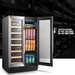 Lanbo 30 Inch Wine and Beverage Cooler with Double Door, Double Zones - front view with door open showing left and right temp zones