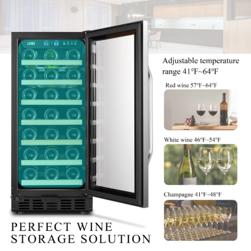 Lanbo 33 Bottle Single Zone Wine Cooler - showing adjustable temp range