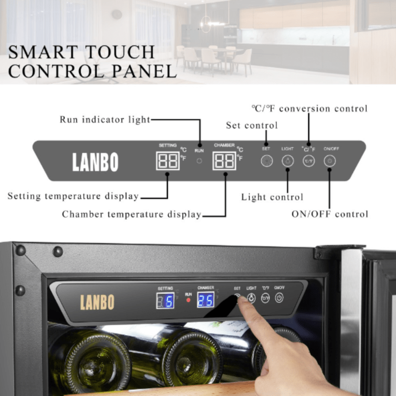 Lanbo 33 Bottle Single Zone Wine Cooler - smart touch control panel