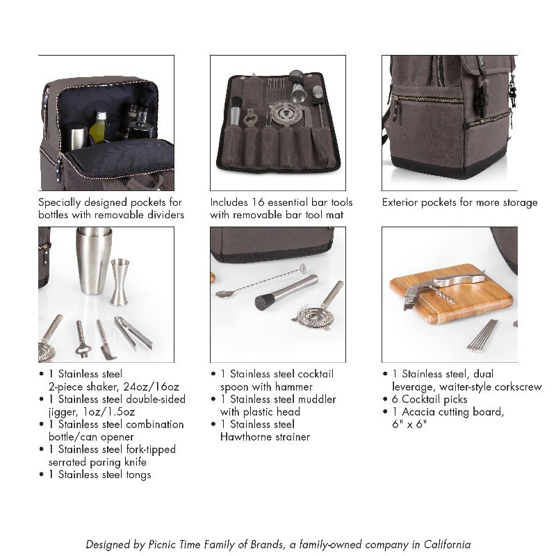 Legacy Bar-Backpack Portable Cocktail Set - features of the cocktail set