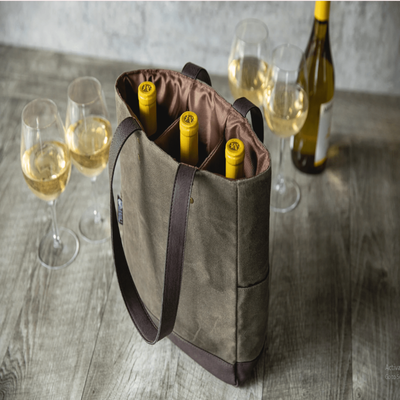 Legacy Barware 3 Bottle Insulated Wine Cooler Bag - Plain Bag With 3 Wines and Glasses around it.