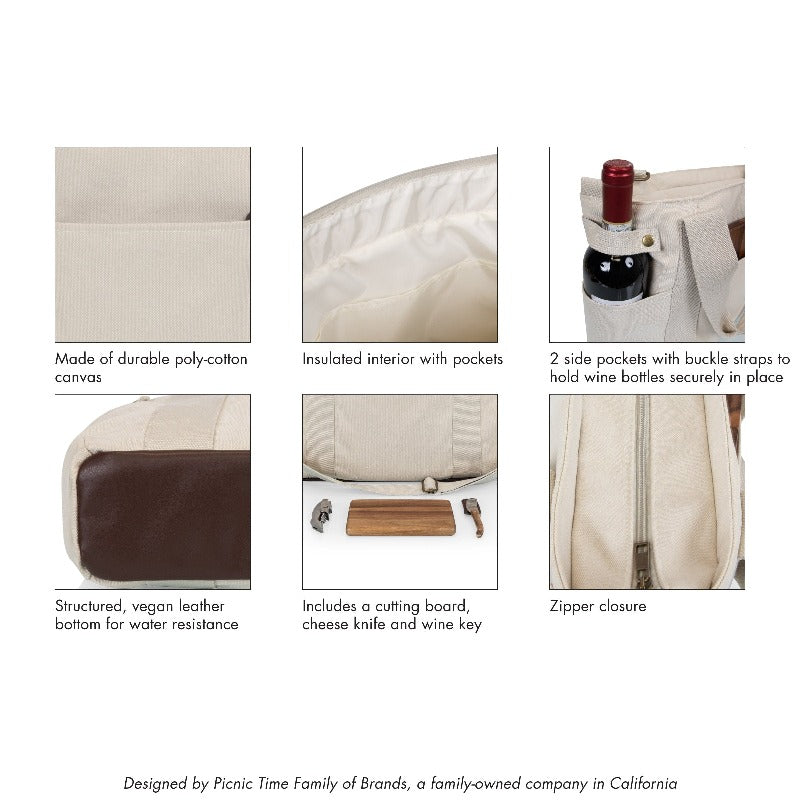 Legacy Barware Temecula Wine and Cheese Bag - Natural White Canvas - Product Description of the Wine and Cheese Bag