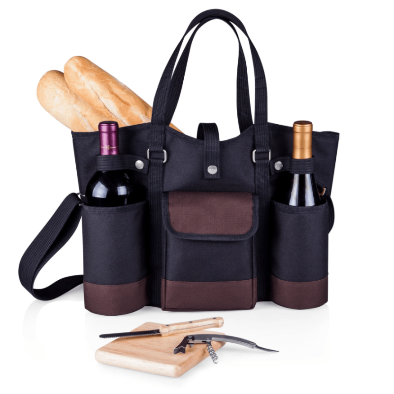 Legacy Barware Wine Country Wine & Cheese Picnic Tote - Black with Burgundy Accents - Bread and Wine in Wine and Cheese Picnic Tote