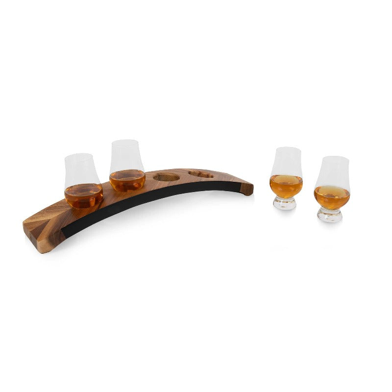 Legacy Lowlands Whiskey Flight Tasting Set - two glasses on the flight and two beside it