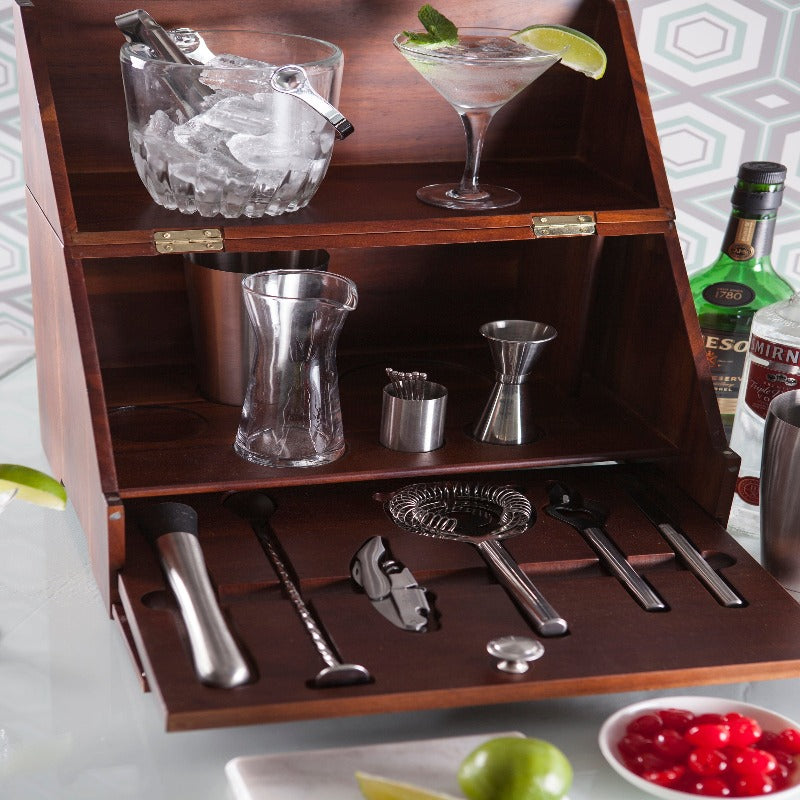 Legacy Madison Acacia Tabletop Bar Set - drinks on the tabletop bar