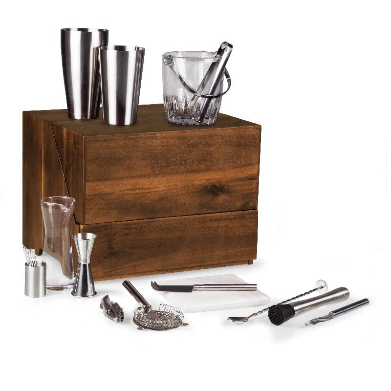 Legacy Madison Acacia Tabletop Bar Set - bar tools outside of case