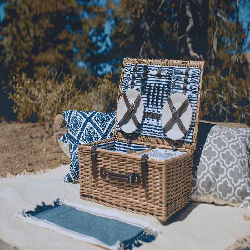 Picnic Time Belmont Picnic Basket - Basket on a Picnic Blanket Outside