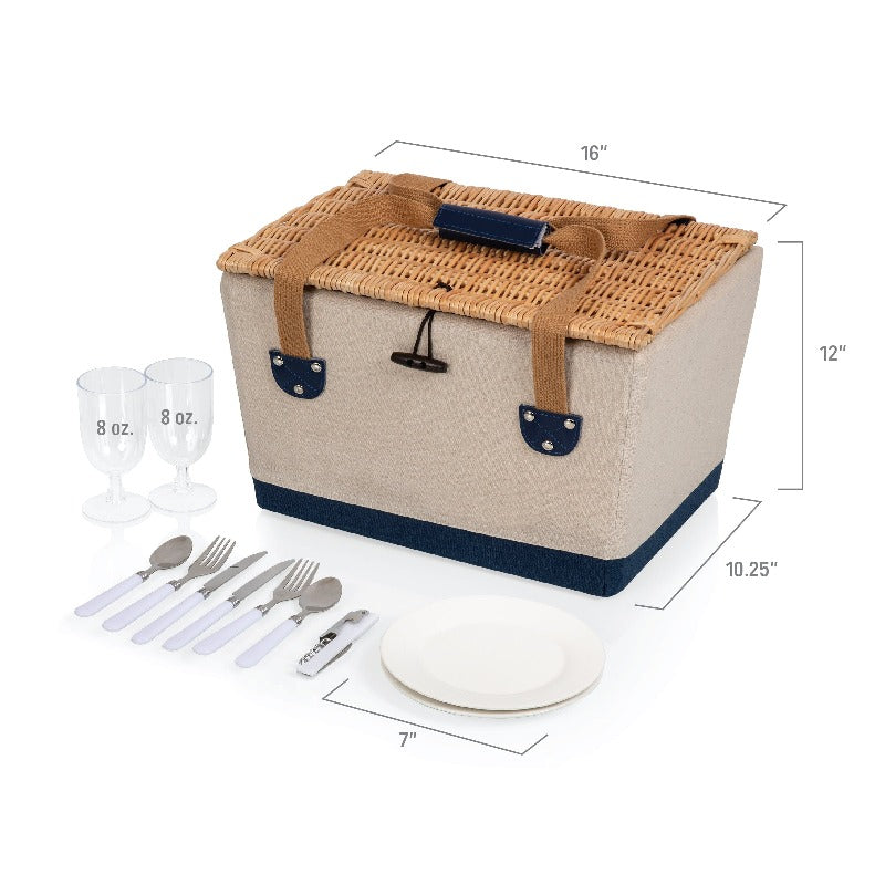 Picnic Time Boardwalk Picnic Basket for 2 - Size of the Picnic Basket with Utensil around it