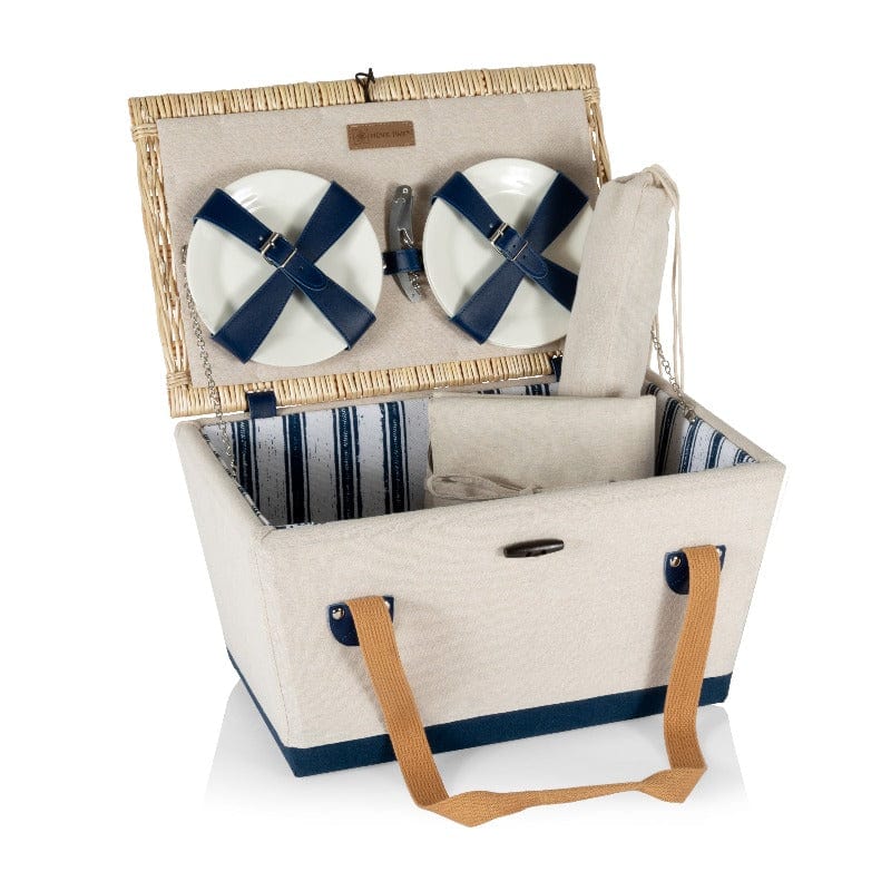 Picnic Time Boardwalk Picnic Basket for 4 - Beige - lid open