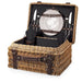 Picnic Time Champion Picnic Basket - Black with Brown Accents - Front and Open View of Picnic basket