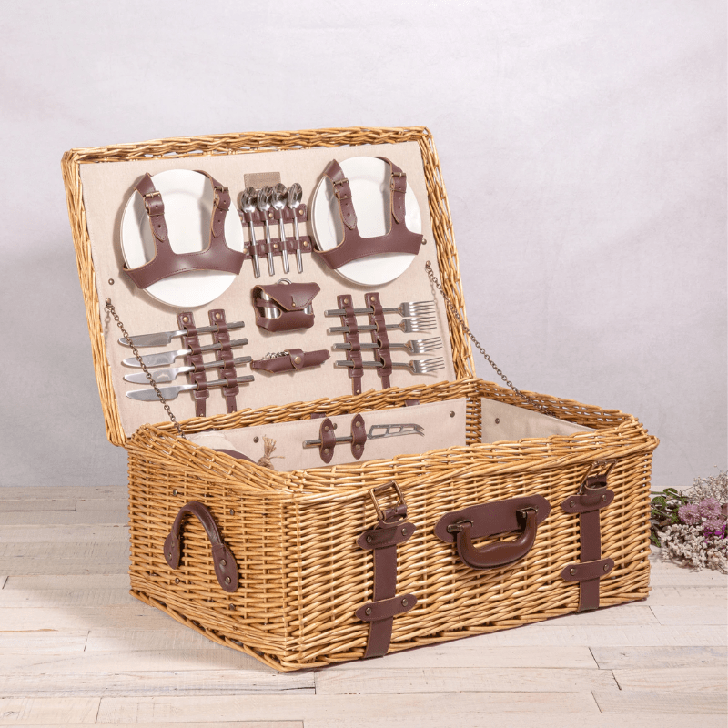 Picnic Time Charleston Picnic Basket - Beige Canvas - Open view of picnic basket