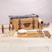 Picnic Time Charleston Picnic Basket - Beige Canvas - Closed view of picnic basket with accessories