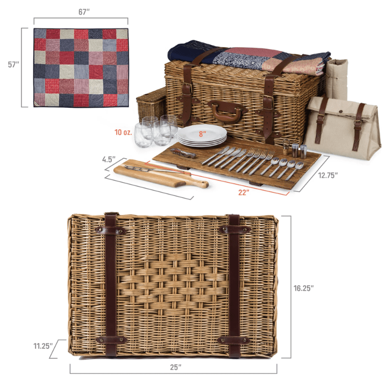 Picnic Time Charleston Picnic Basket - Beige Canvas - Dimensions of the picnic basket