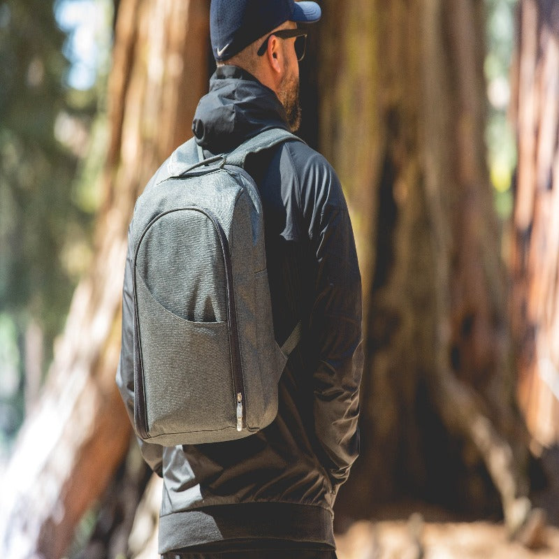 Picnic Time Colorado Picnic Cooler Backpack - Gray - Perfect for Outdoor use, man wearing backpack