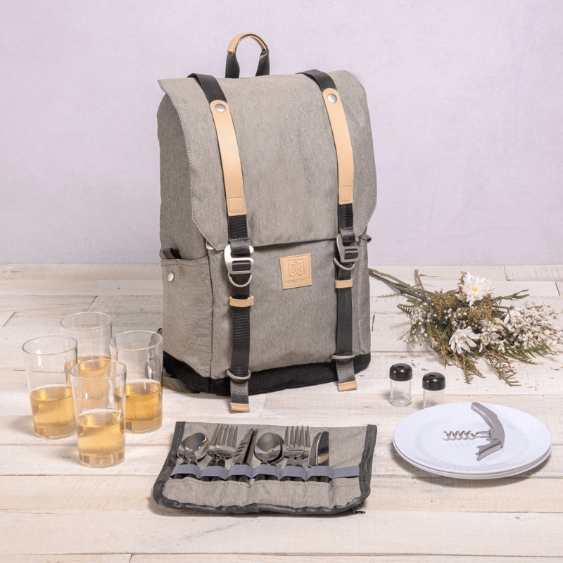 Picnic Time Frontier Picnic Backpack - Bag with Utensils and beverage in the glasses