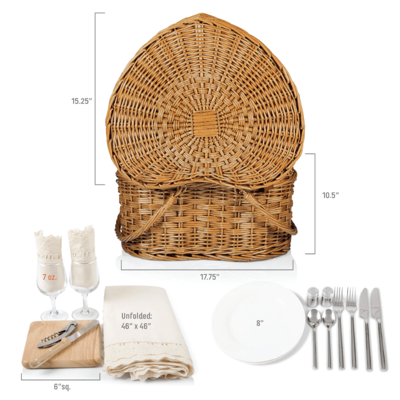 Picnic Time Heart Picnic Basket - Dimensions of the Basket