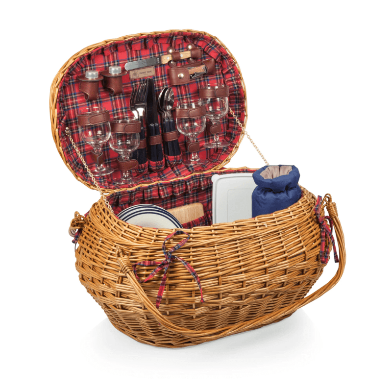 Picnic Time Highlander Picnic Basket - Front view with lid open