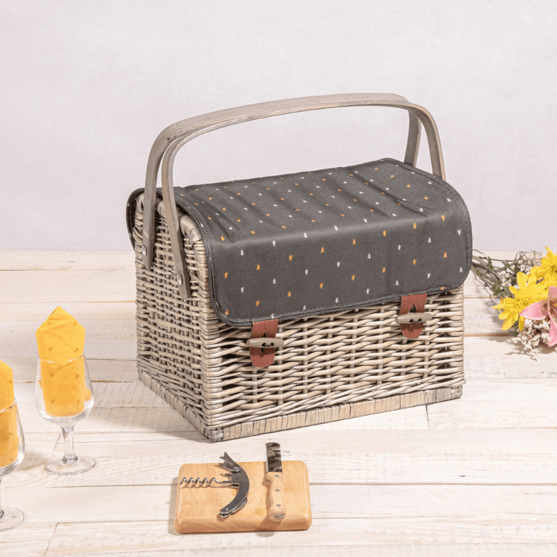 Picnic Time Kabrio Wine & Cheese Picnic Basket - Gray with Gold Accents - Closed view