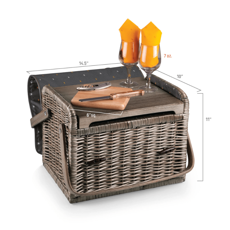 Picnic Time Kabrio Wine & Cheese Picnic Basket - Gray with Gold Accents - Dimensions of the basket