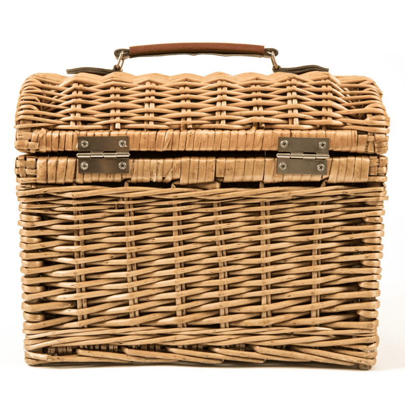 Picnic Time Napa Wine & Cheese Picnic Basket - Adeline Collection - Deep Purple with Coral Pattern - Back view of picnic basket