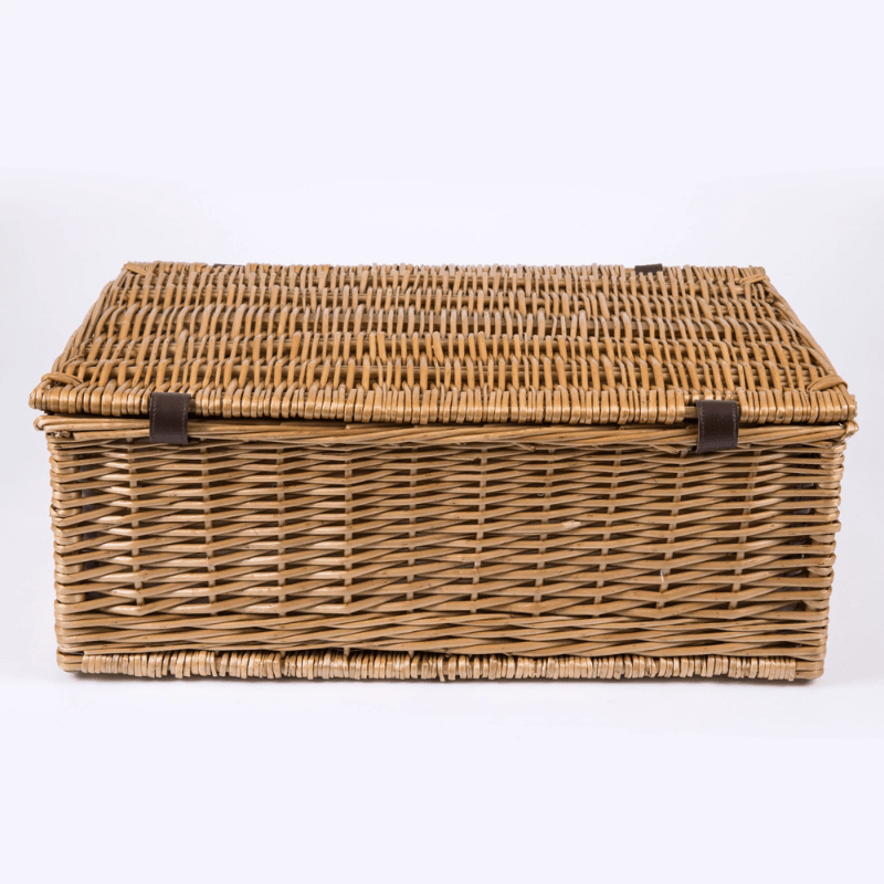 Picnic Time Newbury Picnic Basket - Navy Blue & Burgundy Plaid Pattern - Back view of picnic basket